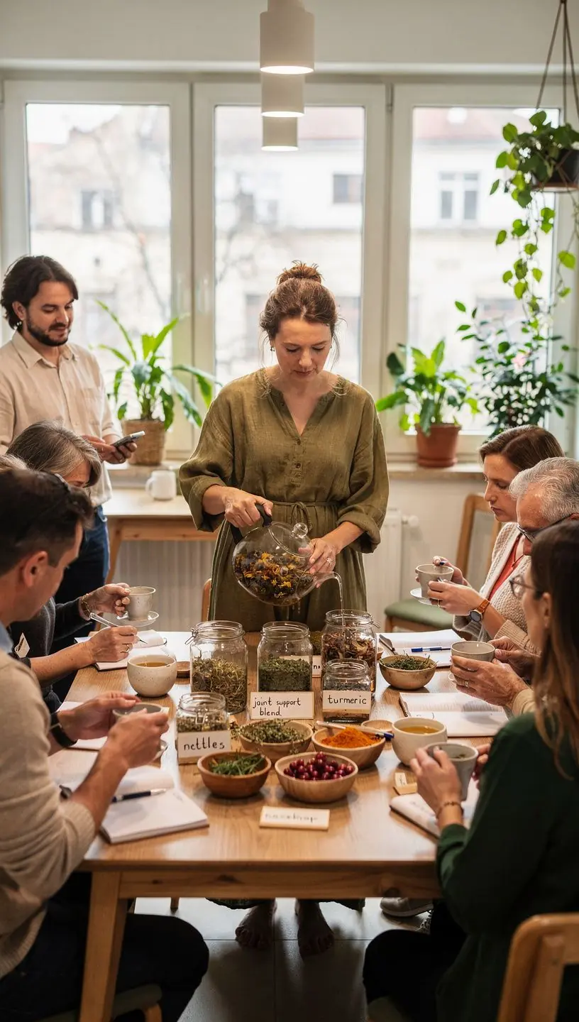 Teáskanna és csészék, amelyek a közös teaélményt szimbolizálják.